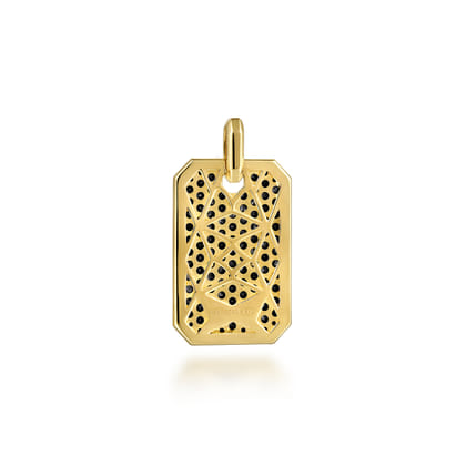 14K Yellow Gold Black Diamond Dog Tag Pendant
