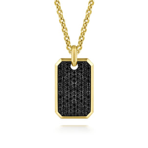 14K Yellow Gold Black Diamond Dog Tag Pendant