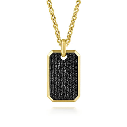 14K Yellow Gold Black Diamond Dog Tag Pendant