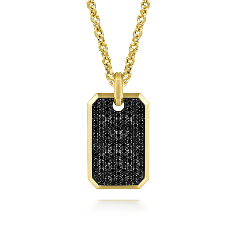 14K Yellow Gold Black Diamond Dog Tag Pendant - 3.48 ct - Shot 3