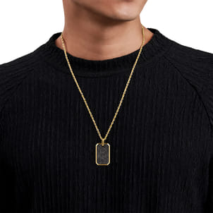 14K Yellow Gold Black Diamond Dog Tag Pendant