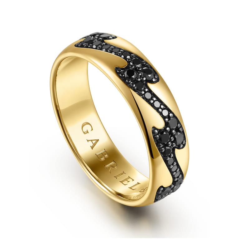 14K Yellow Gold Black Diamond Men's Ring in High Polish Finish - 0.93 ct - Shot 3