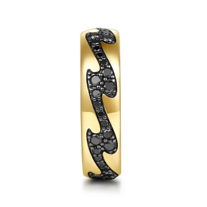 14K Yellow Gold Black Diamond Men's Ring in High Polish Finish