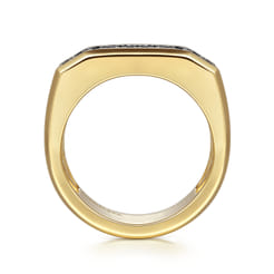 14K Yellow Gold Black Diamond Mens Ring in High Polish Finish