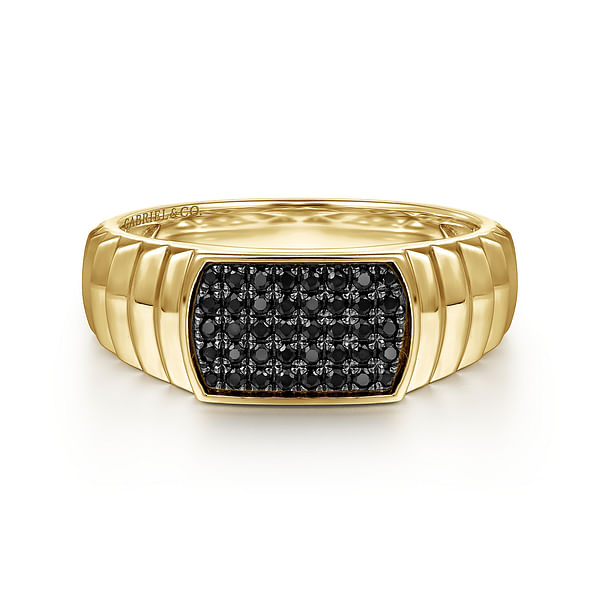 14K Yellow Gold Black Diamond Mens Ring in High Polished Finish @ $1825 ...