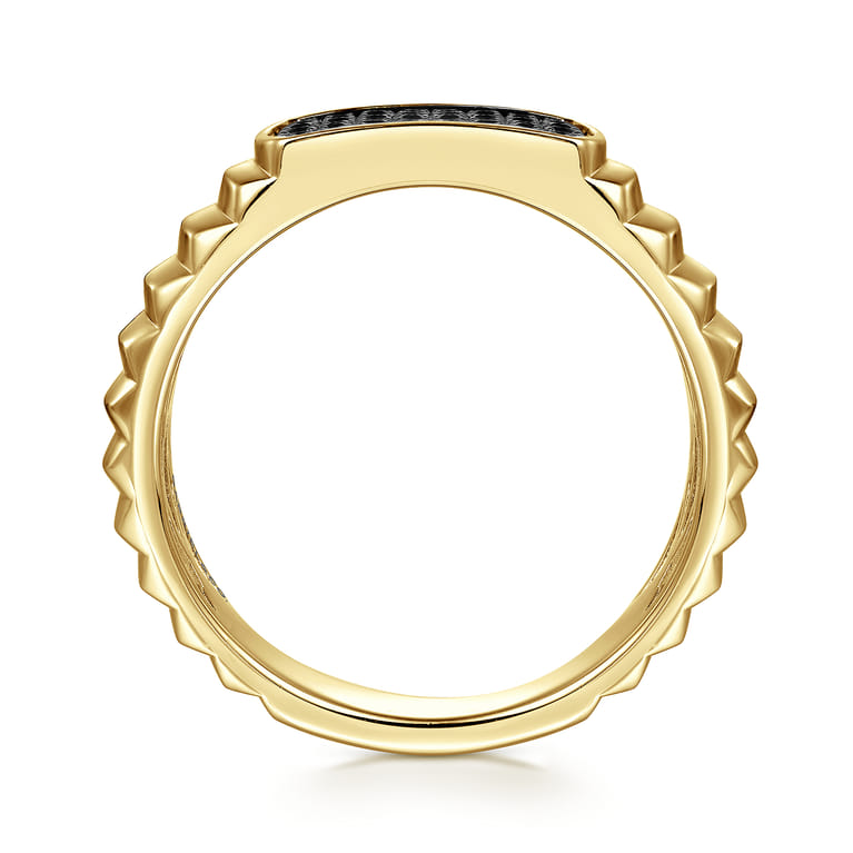 14K Yellow Gold Black Diamond Mens Ring in High Polished Finish - 0.35 ct - Shot 2