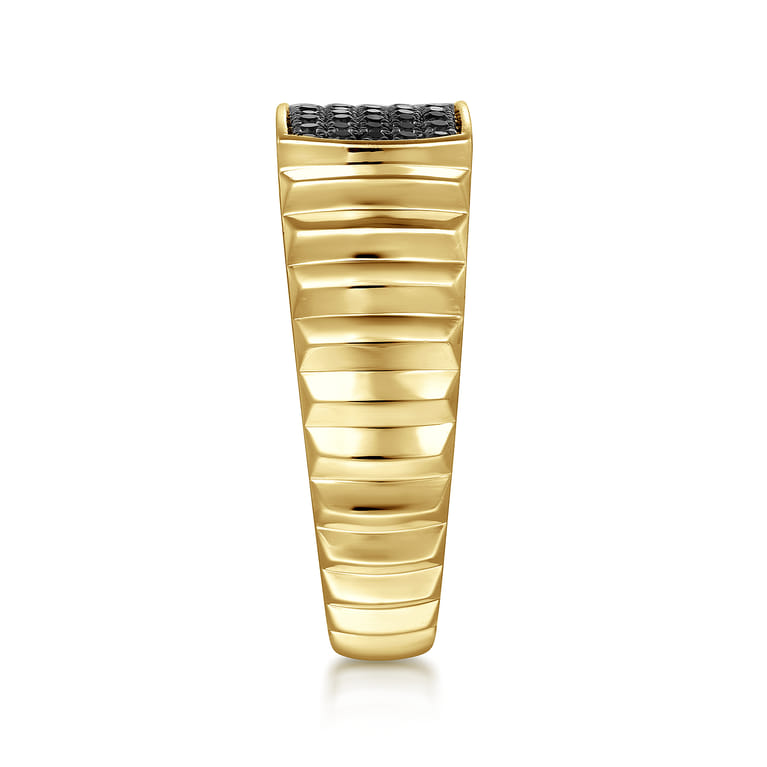 14K Yellow Gold Black Diamond Mens Ring in High Polished Finish - 0.35 ct - Shot 4