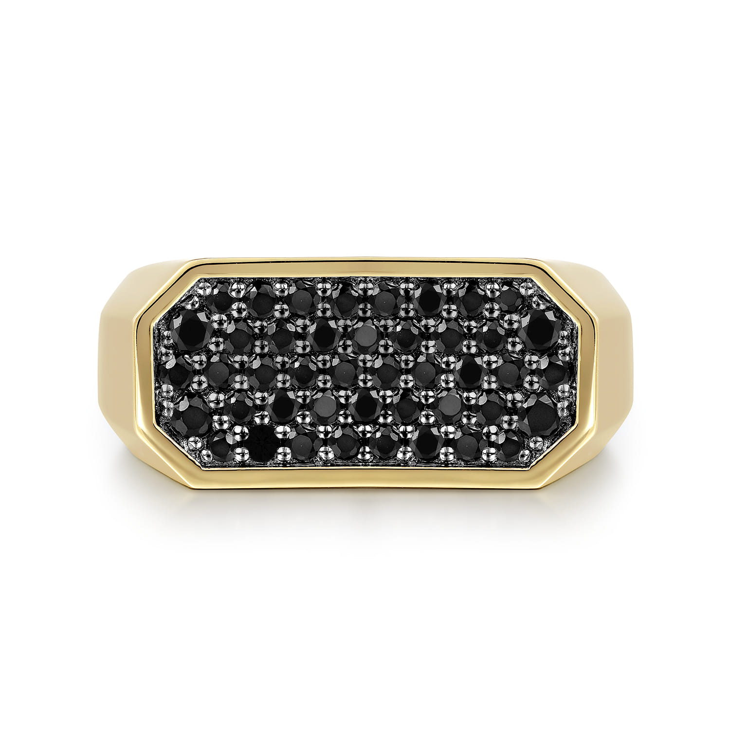 14K Yellow Gold Black Diamond Pave Men's Ring in High Polish Finish - 0.87 ct - Shot 1