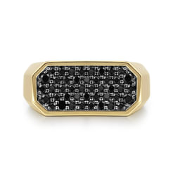 14K Yellow Gold Black Diamond Pavé Men's Ring in High Polish Finish