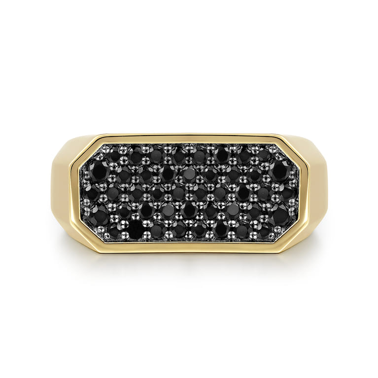 14K Yellow Gold Black Diamond Pave Men's Ring in High Polish Finish - 0.87 ct - Shot 1