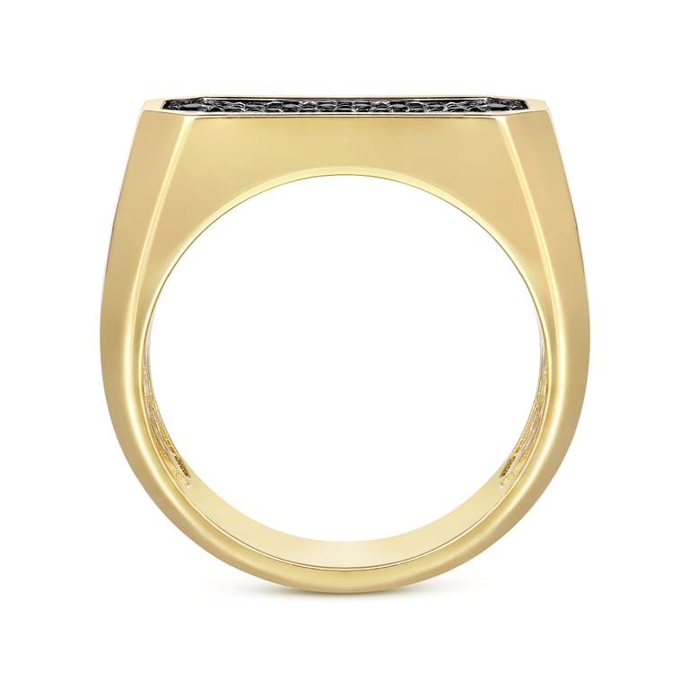 14K Yellow Gold Black Diamond Pave Men's Ring in High Polish Finish - 0.87 ct - Shot 2