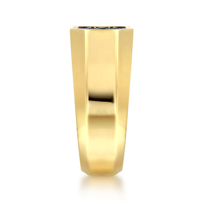 14K Yellow Gold Black Diamond Pave Men's Ring in High Polish Finish