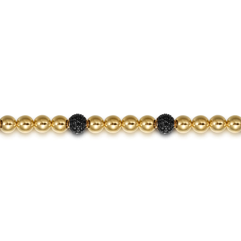 14K Yellow Gold Black Diamond and 6mm Yellow Gold Beaded Mens Bracelet - 2.5 ct - Shot 2