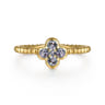 14K Yellow Gold Blue Manmade Alexandrite Cluster Clover and Bujukan Bead Stackable Ring