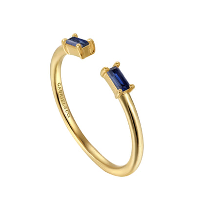 14K Yellow Gold Blue Sapphire Baguette Stackable Ladies Ring