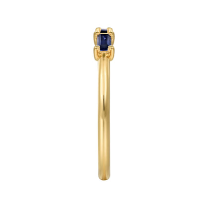 14K Yellow Gold Blue Sapphire Baguette Stackable Ladies Ring