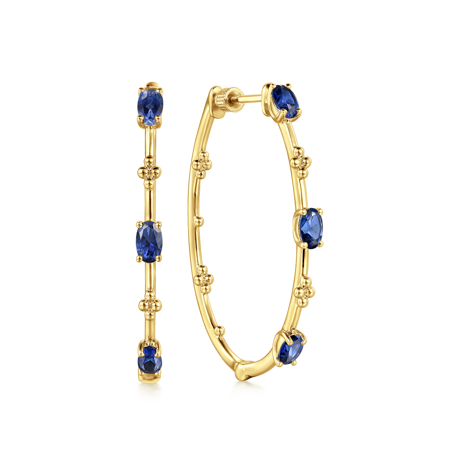 14K Yellow Gold Blue Sapphire Bujukan Classic 40mm Hoop Earrings - Shot 1