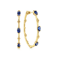 14K Yellow Gold Blue Sapphire Bujukan Classic 40mm Hoop Earrings