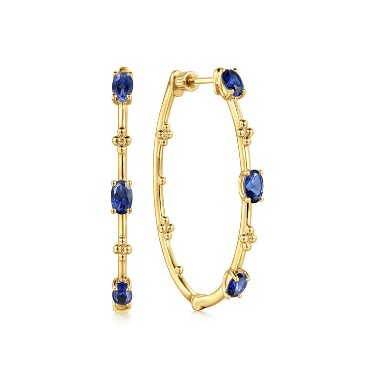 14K Yellow Gold Blue Sapphire Bujukan Classic 40mm Hoop Earrings - Shot 1