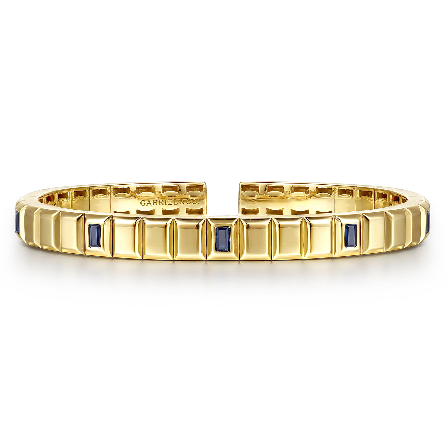 14K Yellow Gold Blue Sapphire Elongated Pyramid Bangle Bracelet