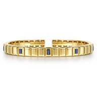 14K Yellow Gold Blue Sapphire Elongated Pyramid Bangle Bracelet