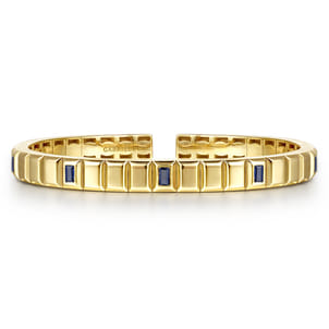 14K Yellow Gold Blue Sapphire Elongated Pyramid Bangle Bracelet