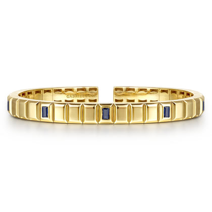 14K Yellow Gold Blue Sapphire Elongated Pyramid Bangle Bracelet
