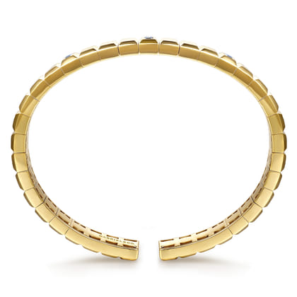 14K Yellow Gold Blue Sapphire Elongated Pyramid Bangle Bracelet