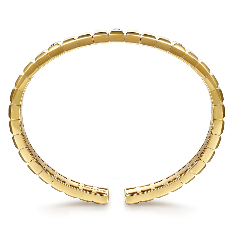 14K Yellow Gold Blue Sapphire Elongated Pyramid Bangle Bracelet - Shot 3