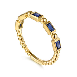 14K Yellow Gold Blue Sapphire Geometric Stackable Ring
