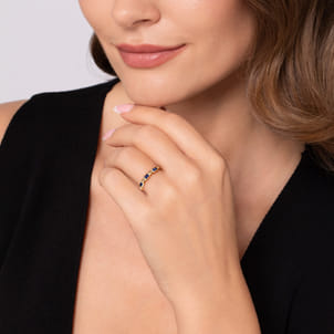 14K Yellow Gold Blue Sapphire Geometric Stackable Ring