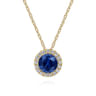 14K Yellow Gold Blue Sapphire and Diamond Halo Pendant Necklace