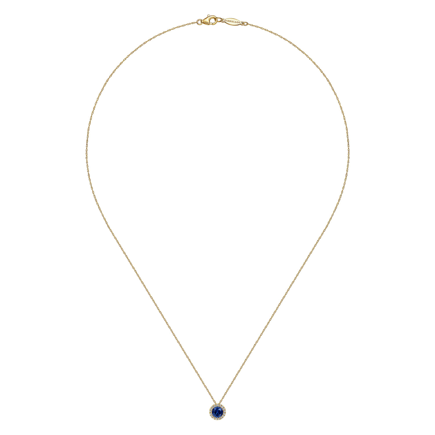 14K Yellow Gold Blue Sapphire and Diamond Halo Pendant Necklace - Shot 2