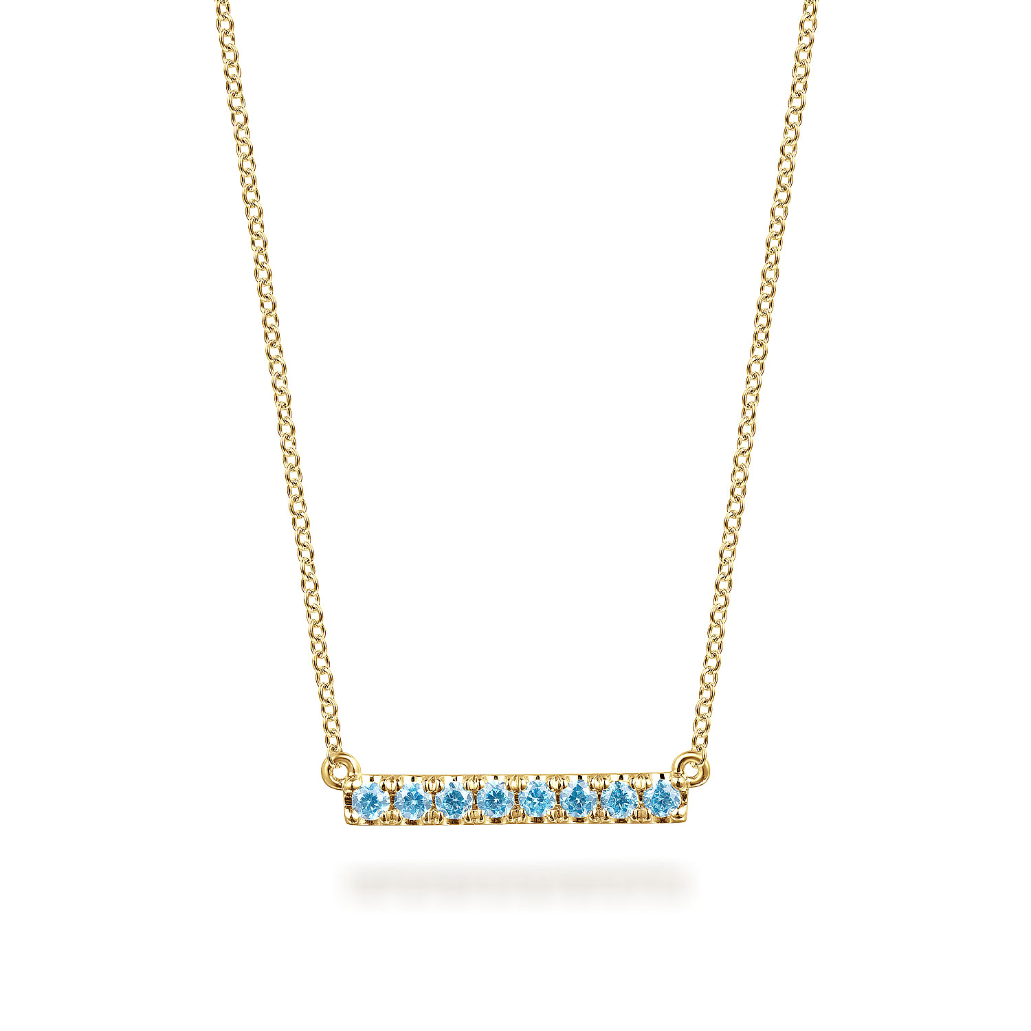 14K Yellow Gold Blue Topaz Bar Necklace