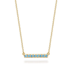 14K Yellow Gold Blue Topaz Bar Necklace