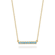 14K Yellow Gold Blue Topaz Bar Necklace