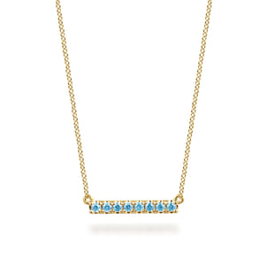 14K Yellow Gold Blue Topaz Bar Necklace