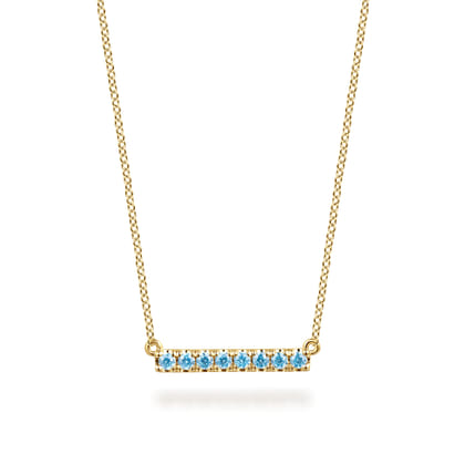 14K Yellow Gold Blue Topaz Bar Necklace