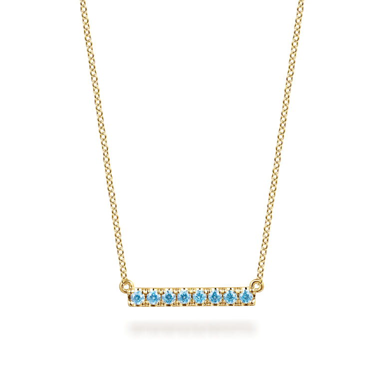 14K Yellow Gold Blue Topaz Bar Necklace - Shot 1