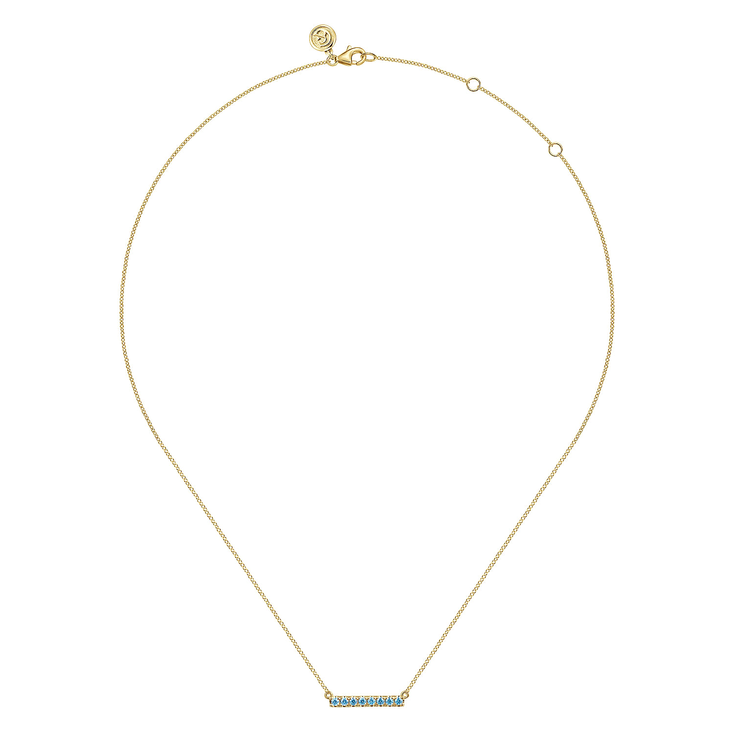 14K Yellow Gold Blue Topaz Bar Necklace @ $650. Shop