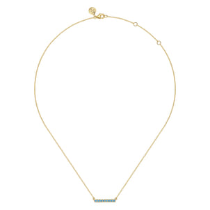 14K Yellow Gold Blue Topaz Bar Necklace