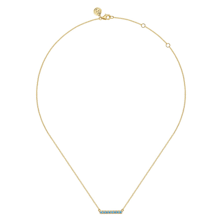 14K Yellow Gold Blue Topaz Bar Necklace - Shot 2