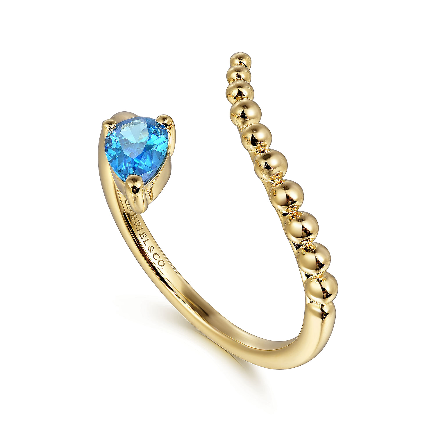 14K Yellow Gold Blue Topaz Bujukan Bypass Ladies Ring