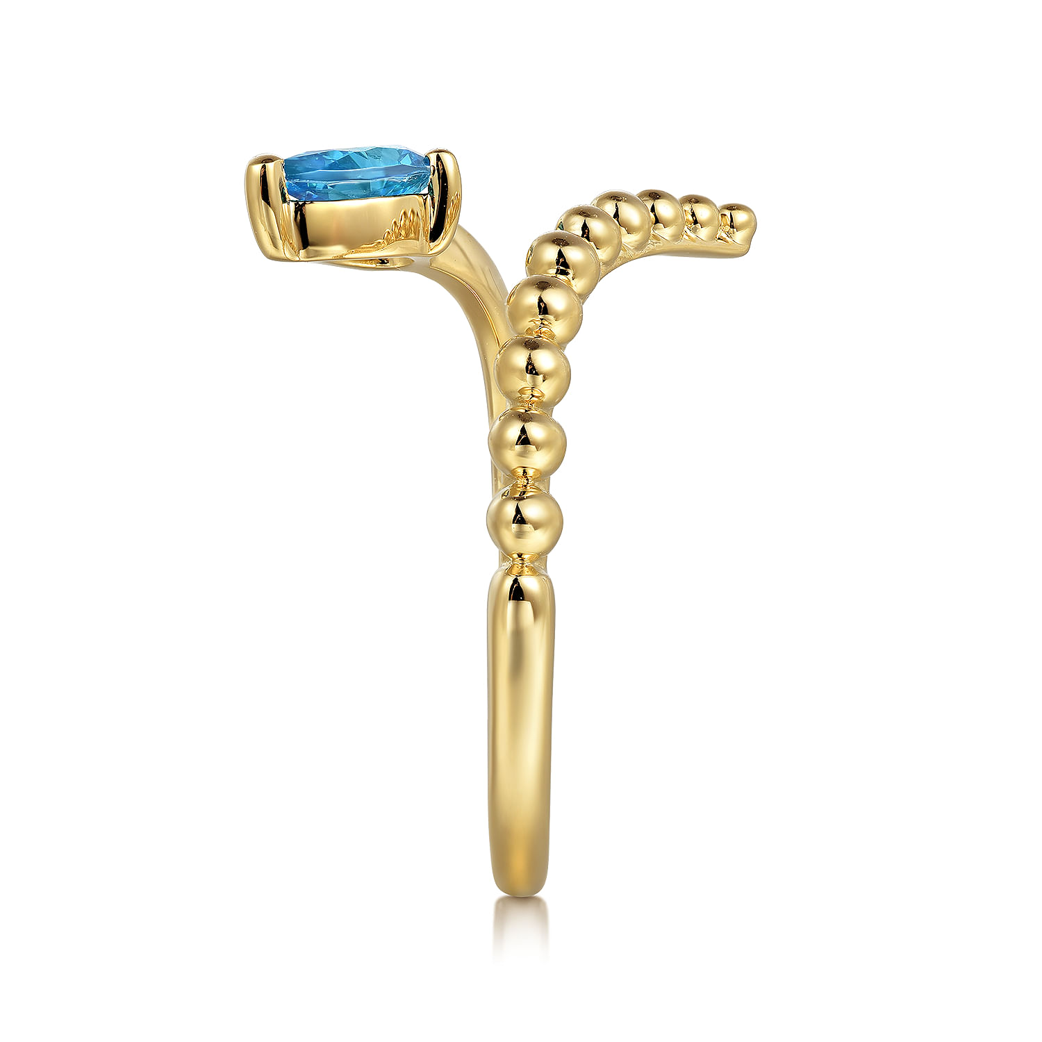14K Yellow Gold Blue Topaz Bujukan Bypass Ladies Ring
