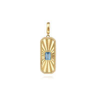 14K Yellow Gold Blue Topaz Bujukan Diamond Cut Medallion Pendant With Detachable Bail