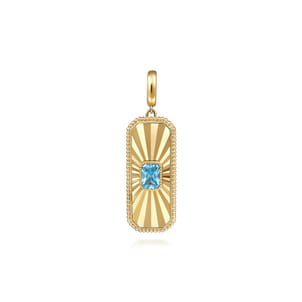 14K Yellow Gold Blue Topaz Bujukan Diamond Cut Medallion Pendant With Detachable Bail