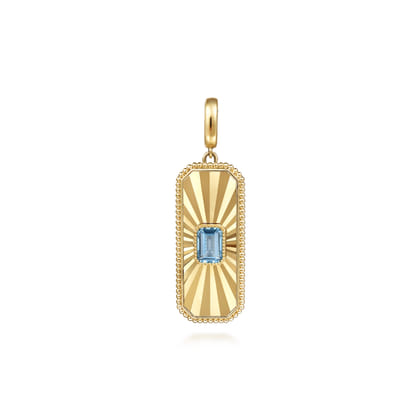 14K Yellow Gold Blue Topaz Bujukan Diamond Cut Medallion Pendant With Detachable Bail