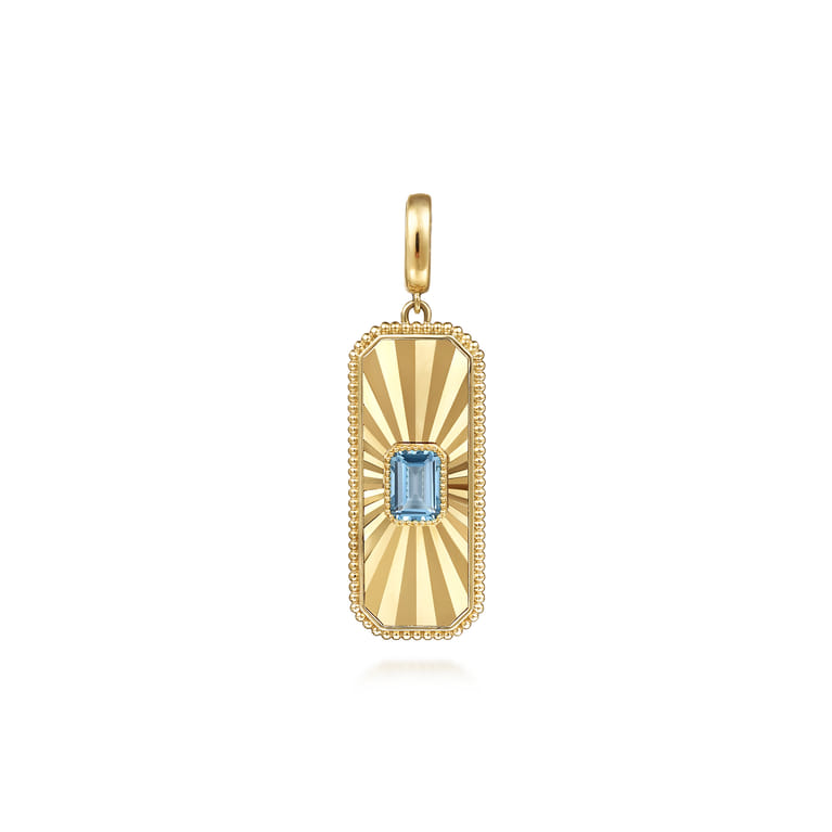 14K Yellow Gold Blue Topaz Bujukan Diamond Cut Medallion Pendant With Detachable Bail - Shot 1