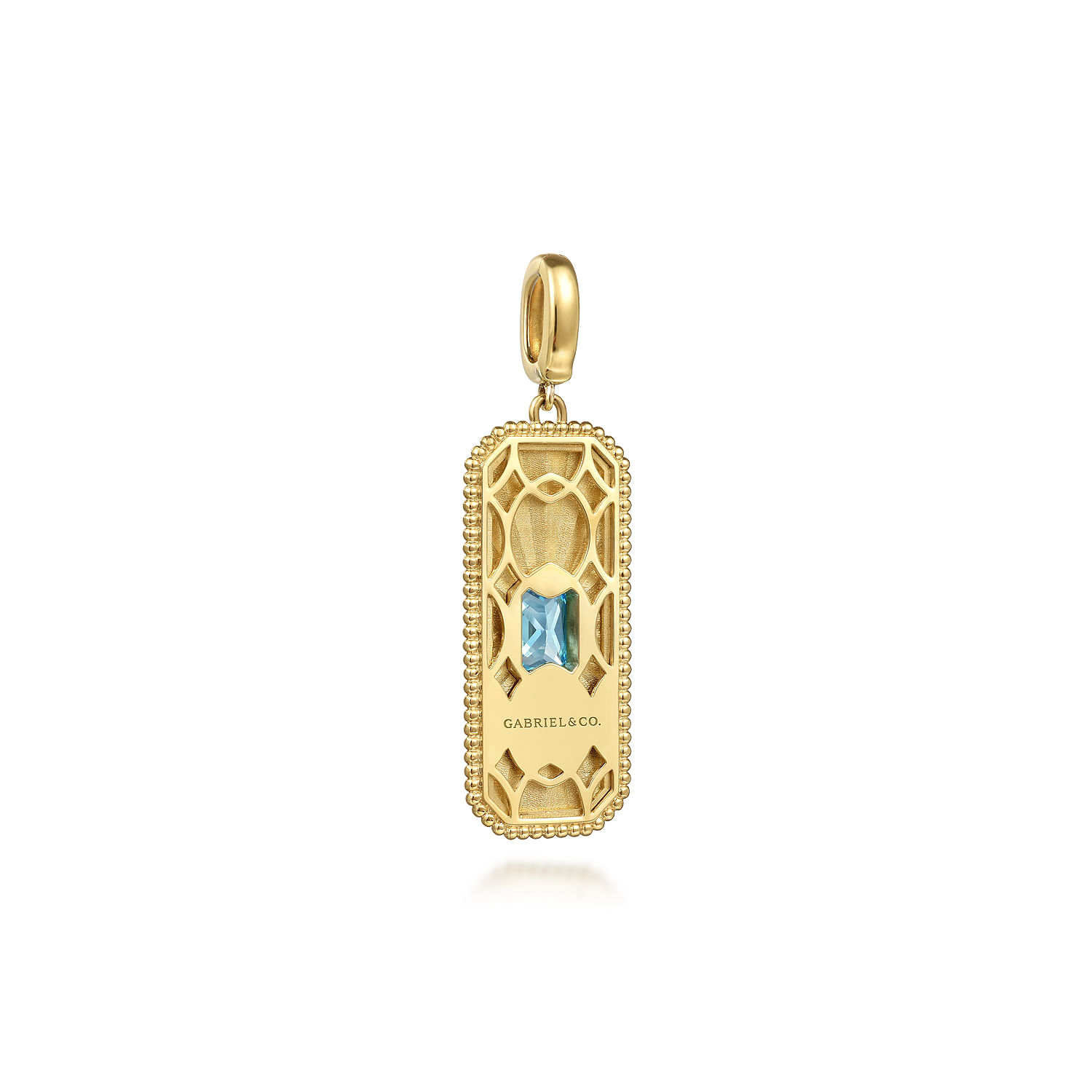 14K Yellow Gold Blue Topaz Bujukan Diamond Cut Medallion Pendant With Detachable Bail