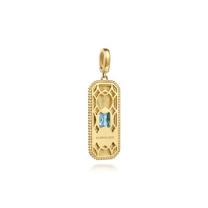 14K Yellow Gold Blue Topaz Bujukan Diamond Cut Medallion Pendant With Detachable Bail